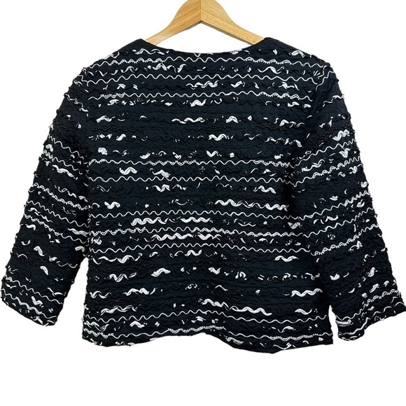 Chico’s Black White Cropped Open Front Jacket Blazer, Size 1, Medium - Picture 6 of 10